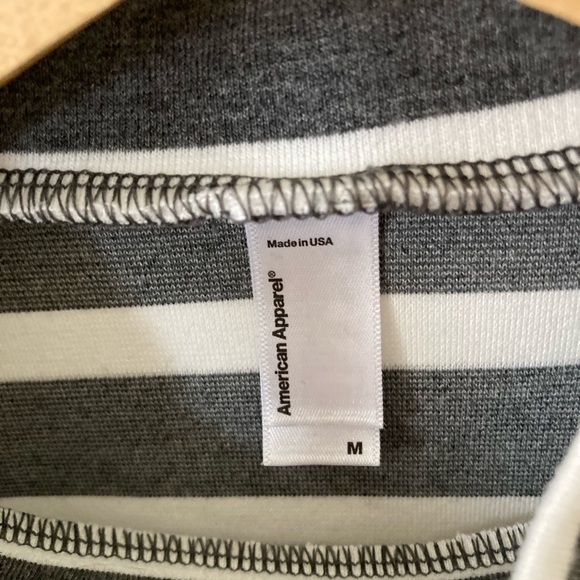 American Apparel Mock Turtleneck Crop Top Gray and White Stripes - Picture 3 of 3